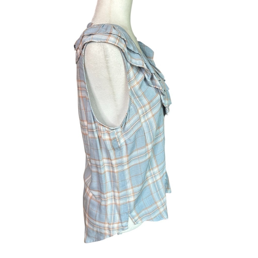 Veronica Beard Blue Plaid Ruffled Sleeveless Blouse Size M - Picture 3 of 6